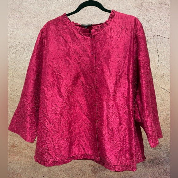Eileen Fisher SILK Crinkle Button-Front Blouse | Pink | Textured Top Size 1X - Picture 2 of 6